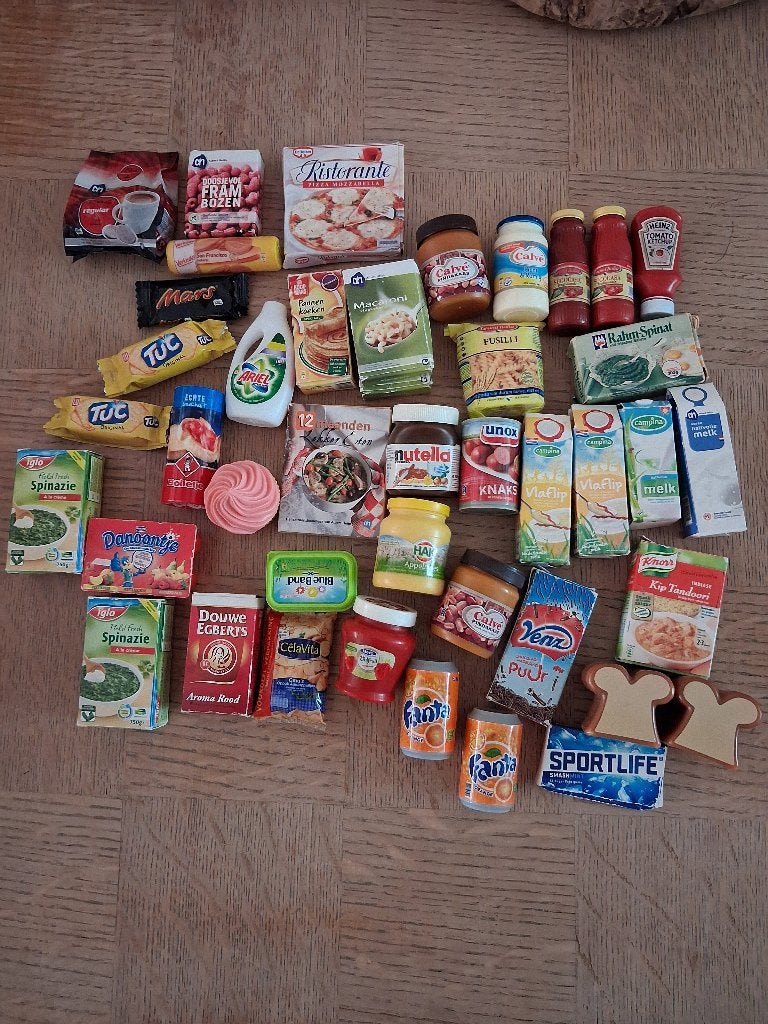 Speelgoed boodschappen voor winkeltje, Ophalen of Verzenden, Gebruikt, Kunststof, Speelkeuken-accessoire
