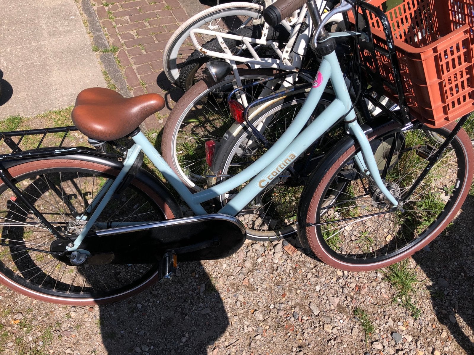 Cortina stadsfiets - Lichtblauw met bruine accenten, Gebruikt, Velgrem, Versnellingen, 50 tot 53 cm