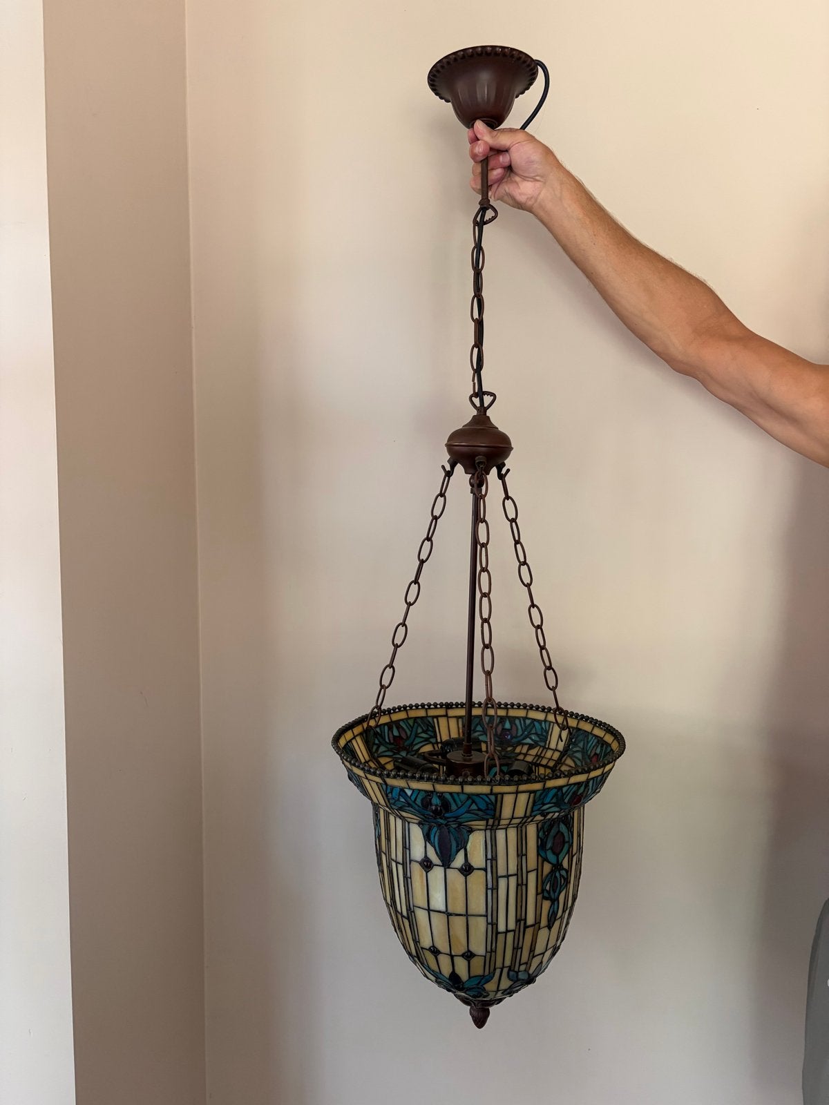 Tiffany hanglamp, doorsnee 40 cm, Ophalen, Gebruikt, Glas, E14 (klein)