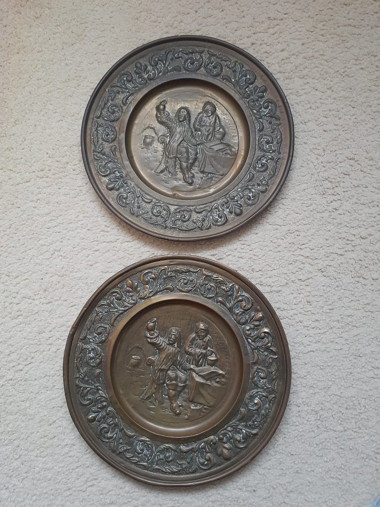 Antieke messing wandborden, Antiek en Kunst, Antiek | Wandborden en Tegels, Ophalen of Verzenden