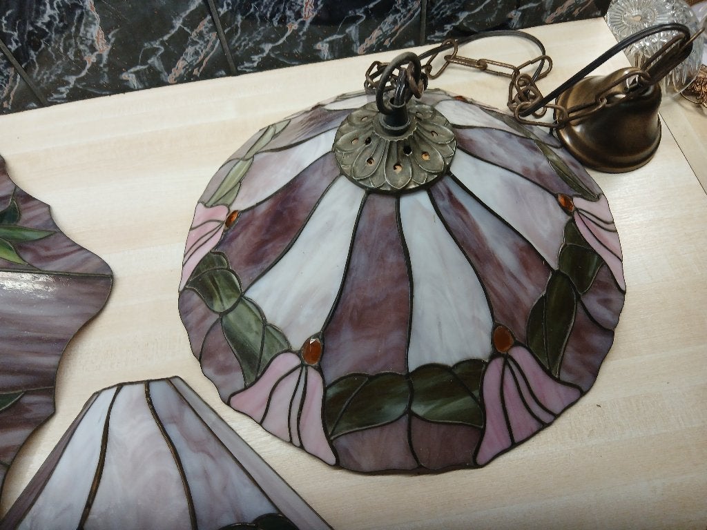 Tiffany-stijl lampenkap 3 delige set - Glas in lood, Ophalen, Gebruikt, Glas, Tiffany-stijl, Art Nouveau