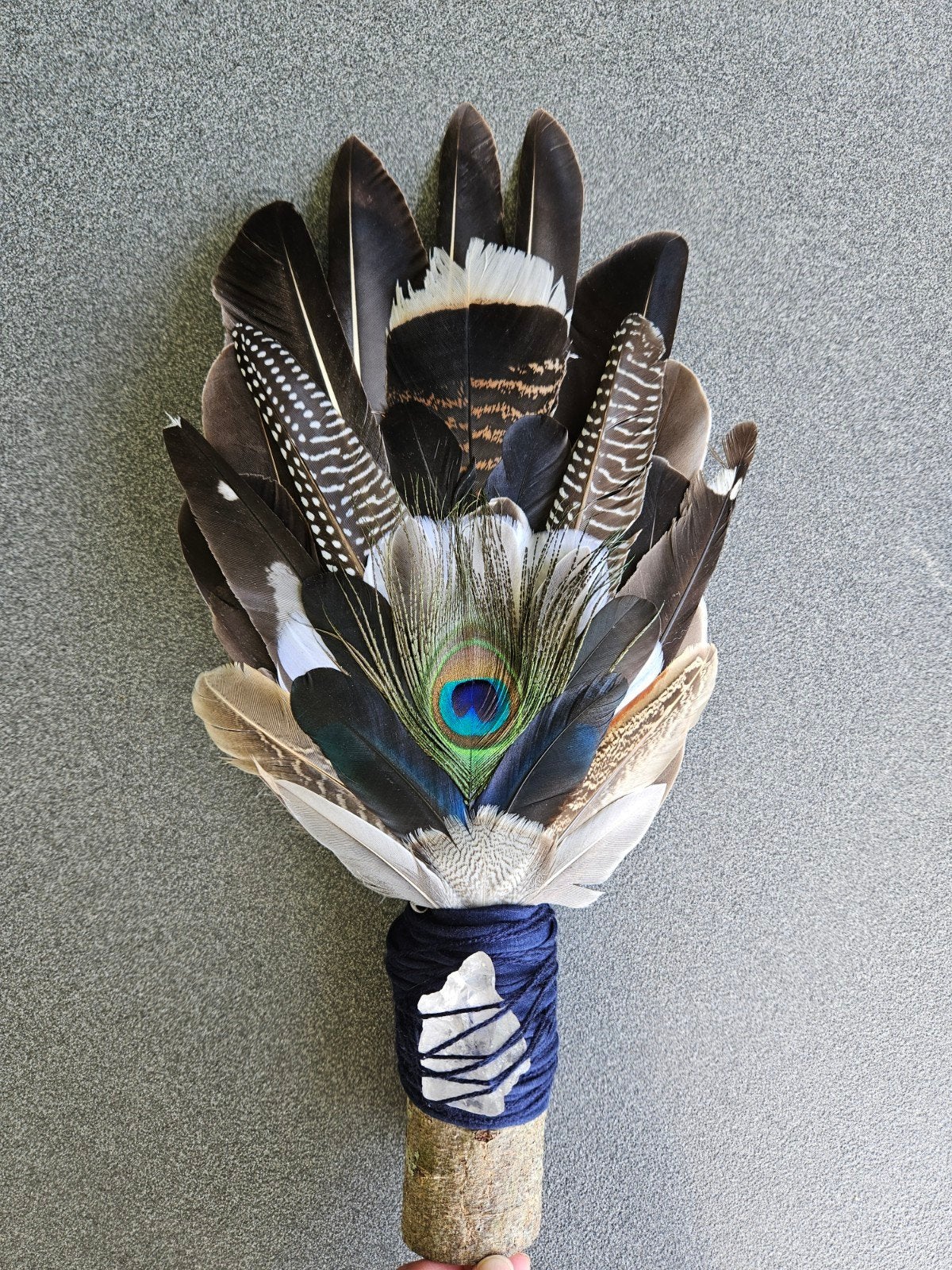 smudge feathers XL bergkristal veren waaier reiki stick, Ophalen of Verzenden
