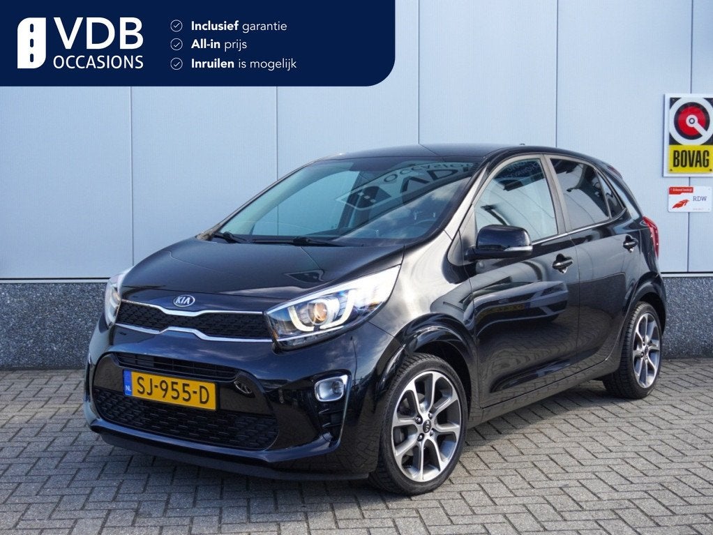 Kia Picanto 1.0 CVVT Colour Edition Leder | CarPlay | Clima, Auto's, 12 maanden, Gebruikt, 4 stoelen, Zwart
