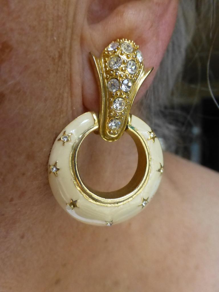 Vintage Oorclips GP / Strass/ Ivoorkl. Emaille, Sieraden, Tassen en Uiterlijk, Antieke sieraden, Verzenden, Overige materialen