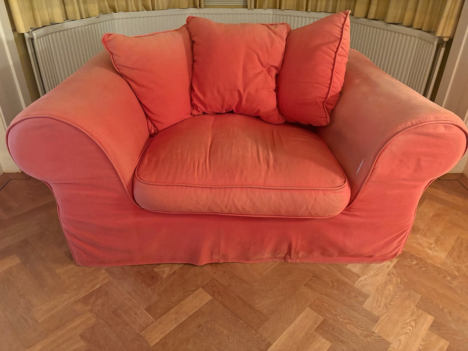 Comfortabele rode fauteuil (loveseat), Ophalen, Gebruikt, Overige maten, 150 tot 200 cm