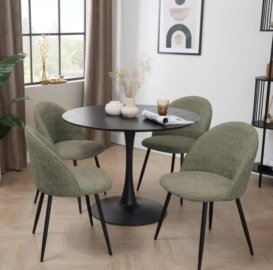 Eetkamerstoelen bouclé - 2 stuks - Olive Green Action, Ophalen, Overige kleuren, Modern, Scandinavisch, Zo goed als nieuw