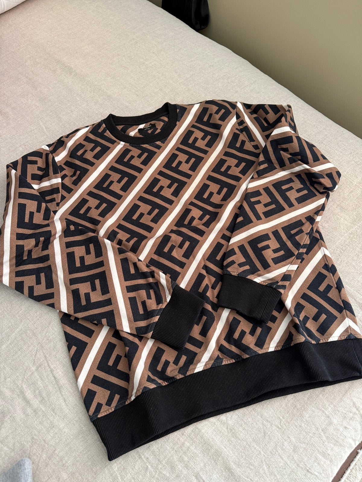 Fendi FF Logo Sweatshirt Bruin/Zwart M – Made in Italy, Ophalen of Verzenden, Zo goed als nieuw, Bruin
