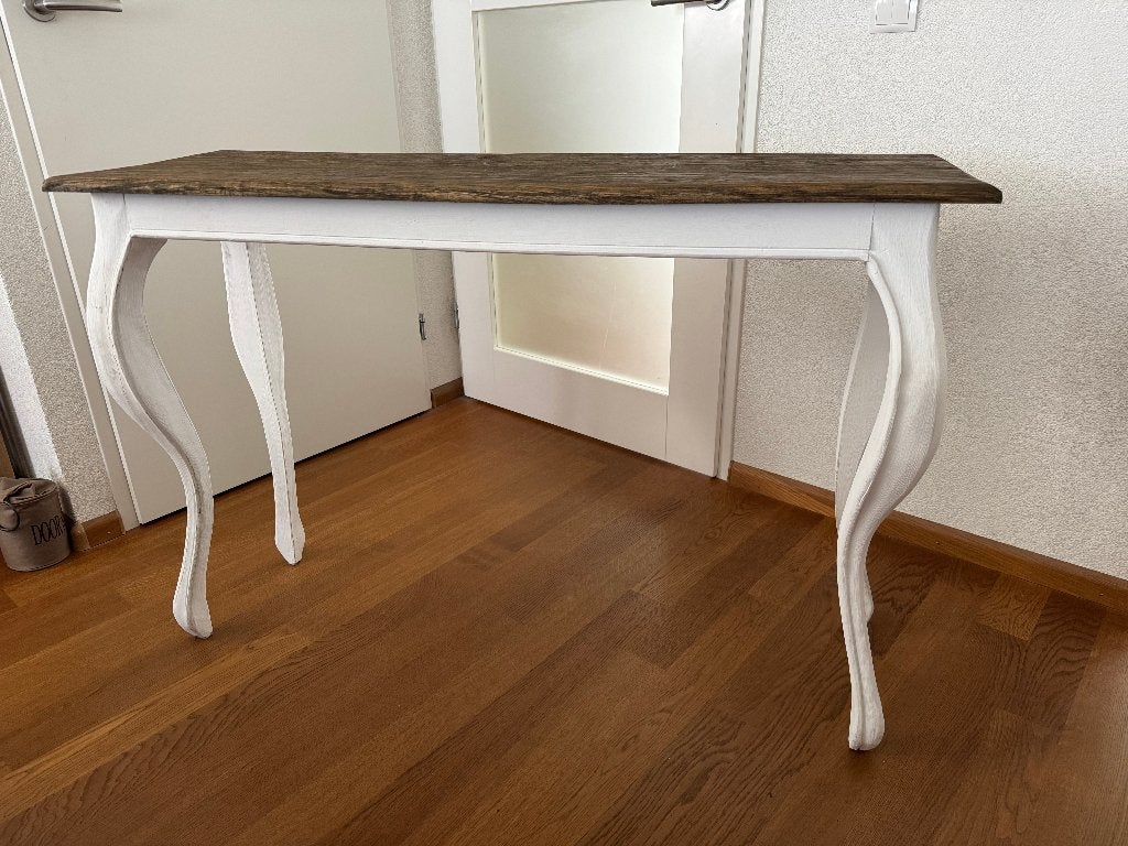 Sitetable landelijk wit met houten blad, Huis en Inrichting, Tafels | Sidetables, Ophalen, Gebruikt, 100 tot 150 cm, Landelijk