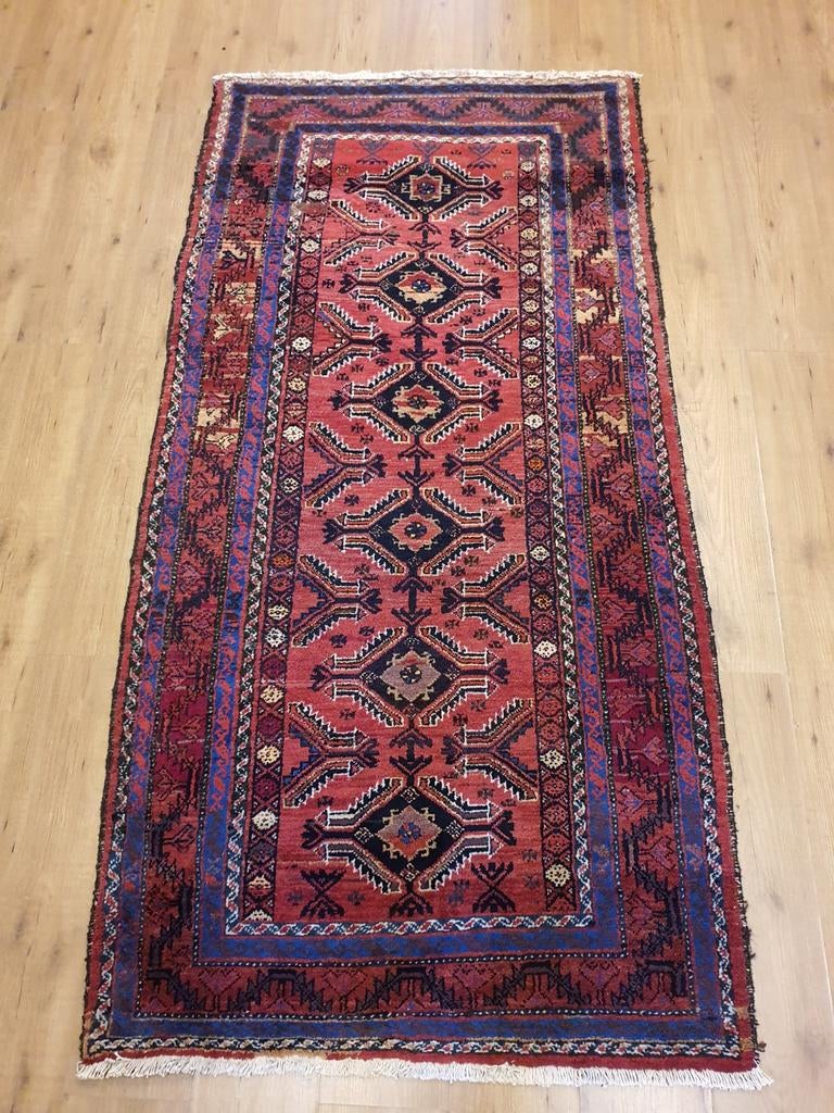 Vintage handgeknoopt perzisch tapijt hamadan 214x104, Info@SlatsAntiek.nl, Tweedehands, 100 tot 150 cm, Crème