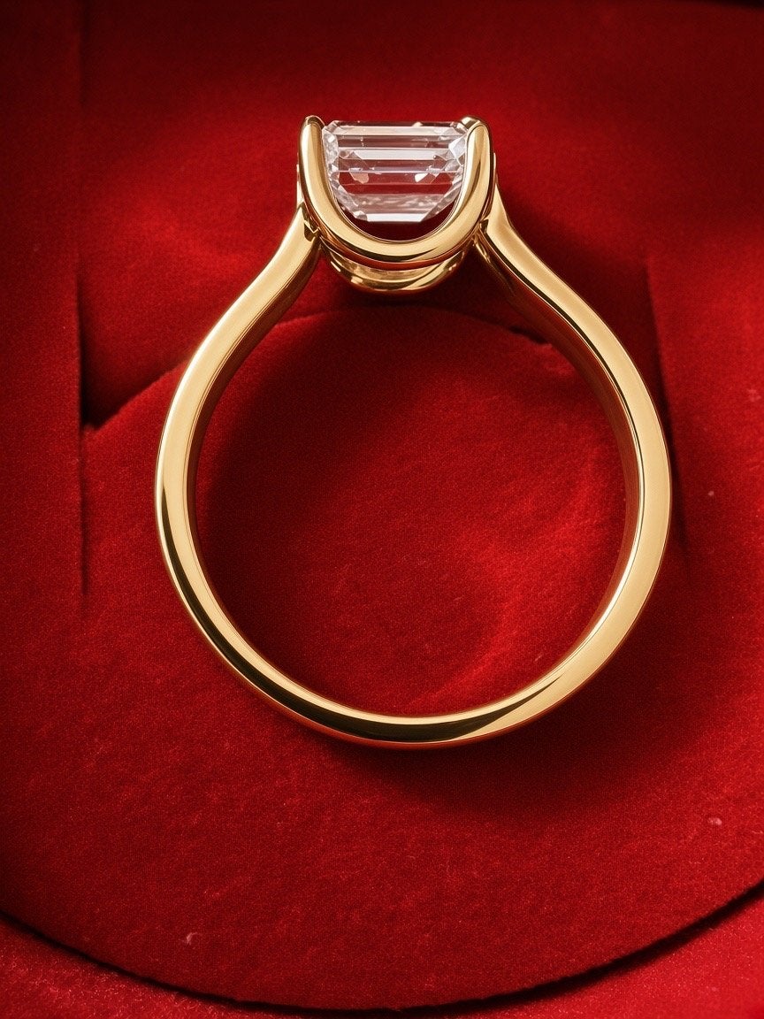 Prachtige 14k Geelgouden Ring met Rechthoekige Diamant, Sieraden, Tassen en Uiterlijk, Gebruikt, Ophalen of Verzenden, 17 tot 18