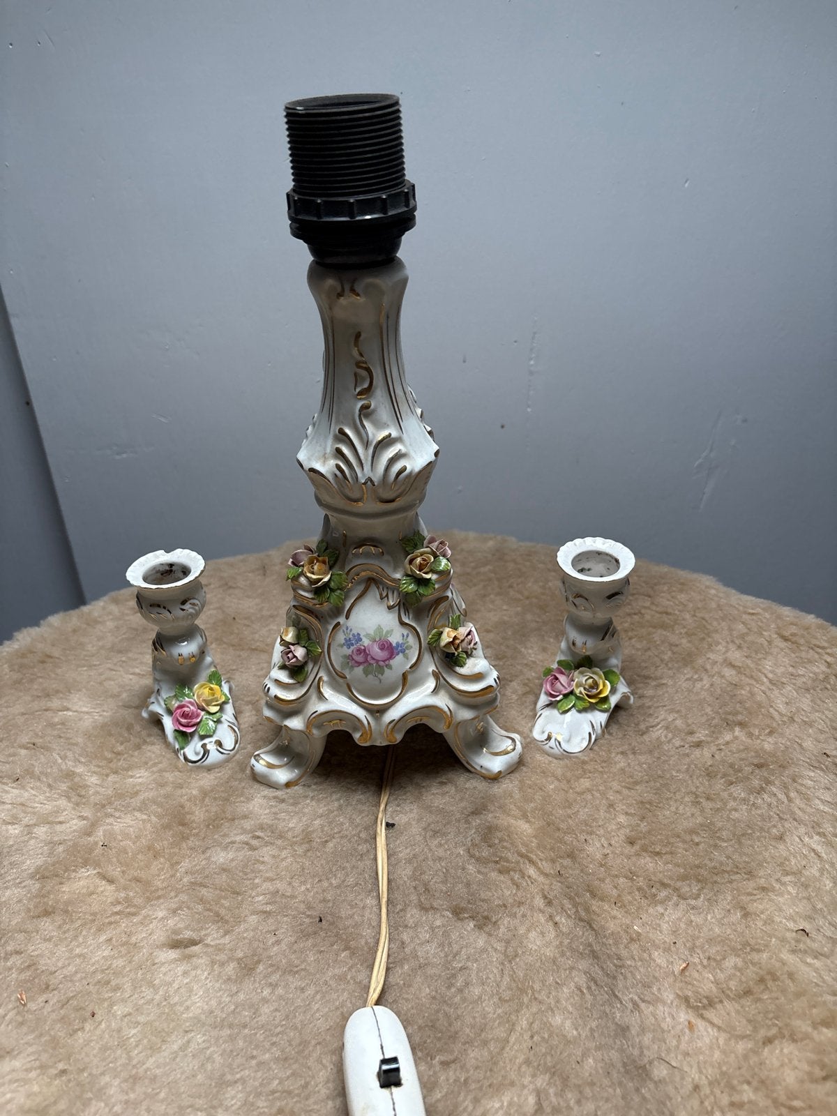Vintage Dresden Porseleinen Tafellamp met Kandelaars, Ophalen of Verzenden
