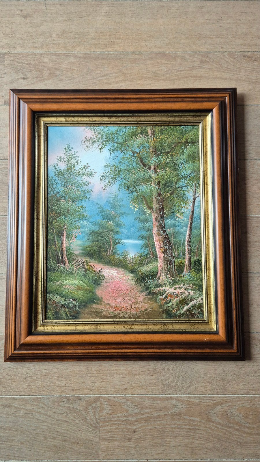 Schilderij: Boslandschap met pad en water, Antiek en Kunst, Kunst | Schilderijen | Klassiek, Ophalen of Verzenden