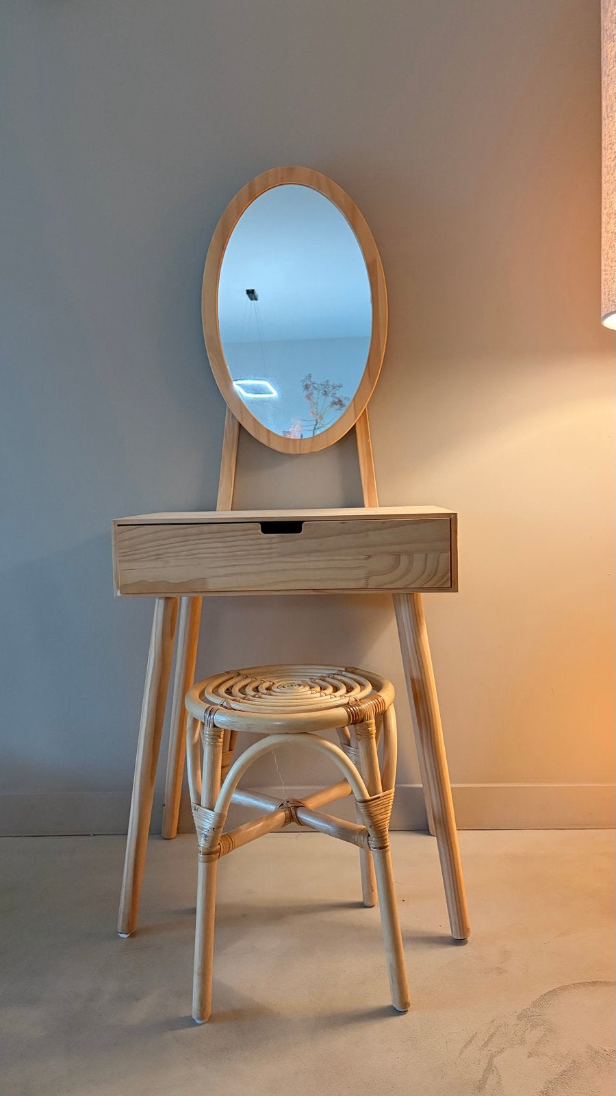 Houten kaptafel met spiegel en lade, inclusief krukje, Ophalen, Gebruikt, 100 tot 150 cm, 50 tot 100 cm