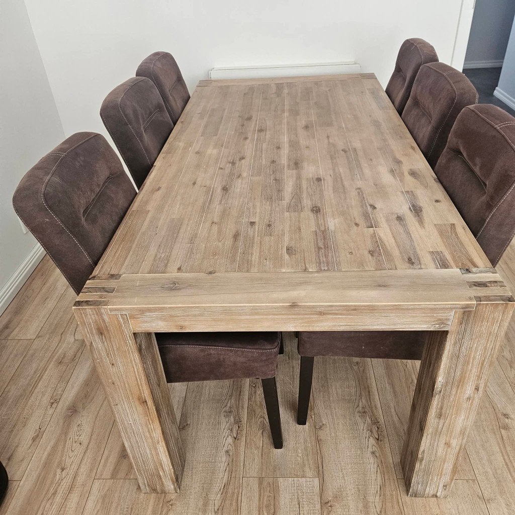 Houten eettafel 190  95 cm + 6 stoelen – zeer goede staat, Huis en Inrichting, Stoelen, Ophalen, Overige materialen, Bruin, Zo goed als nieuw