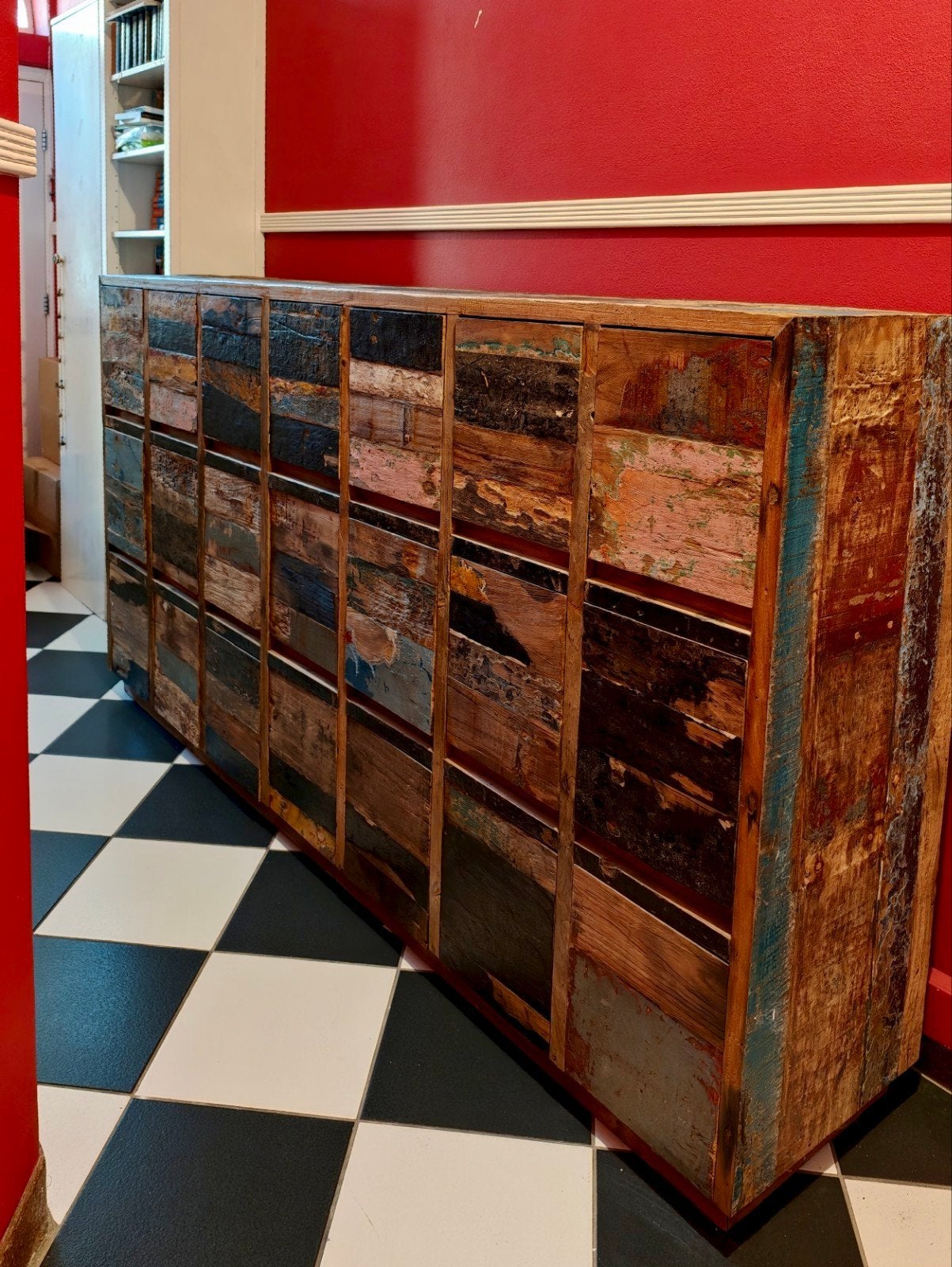 Unieke ladekast van gerecycled hout - Vintage look, Huis en Inrichting, Ophalen, Gebruikt, Vintage, Industrieel, Gerecycled hout