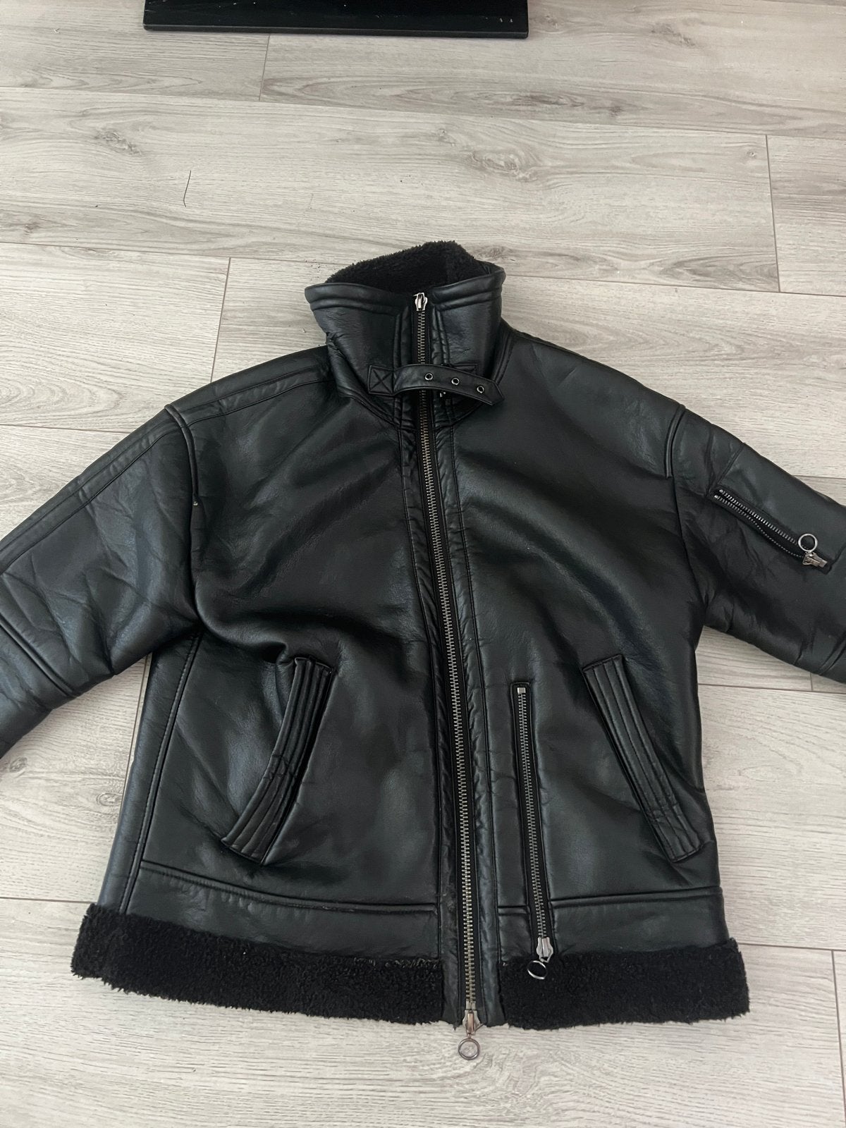 H&M Man - Zwart Leren Jack - Maat L, Kleding | Heren, Ophalen of Verzenden, Gedragen, Maat 52/54 (L), Zwart