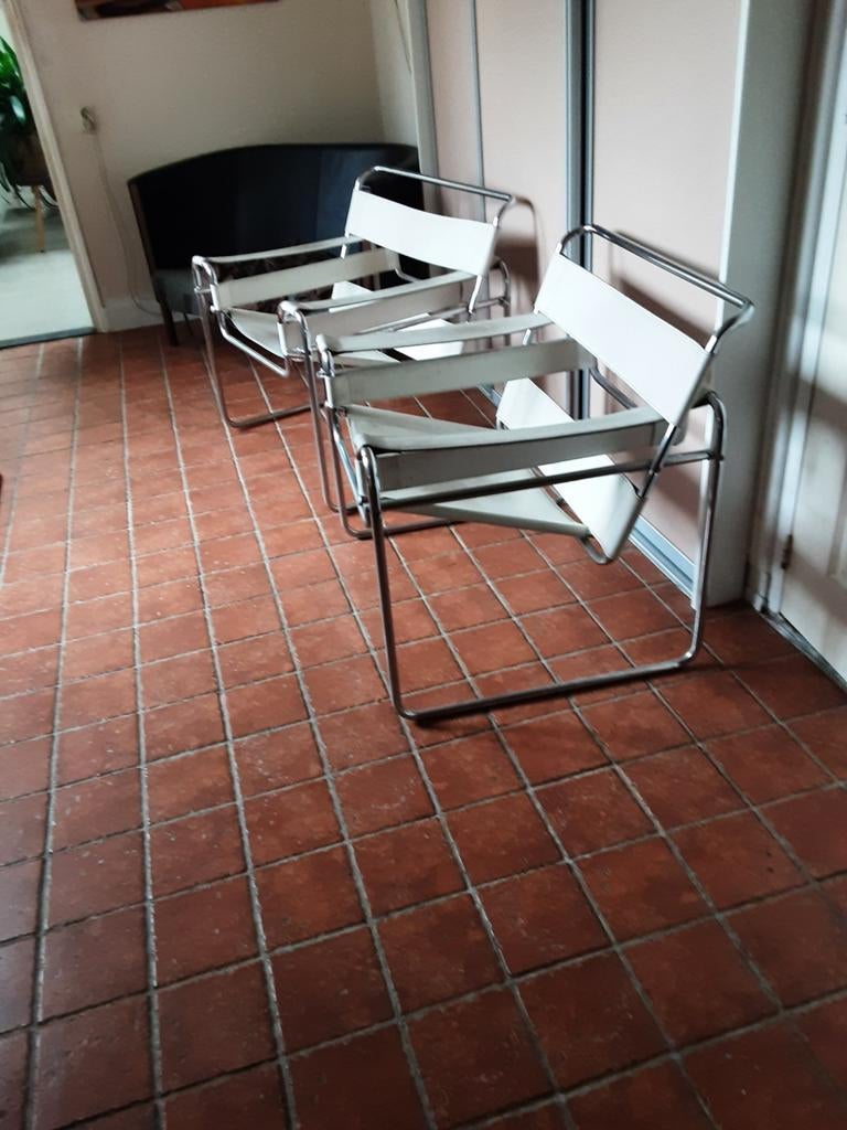 Set van 2 Bauhaus stijl stoelen - Wit leer. Wassily,Breuer, Huis en Inrichting, Stoelen, Ophalen, Gebruikt, Twee, Wit