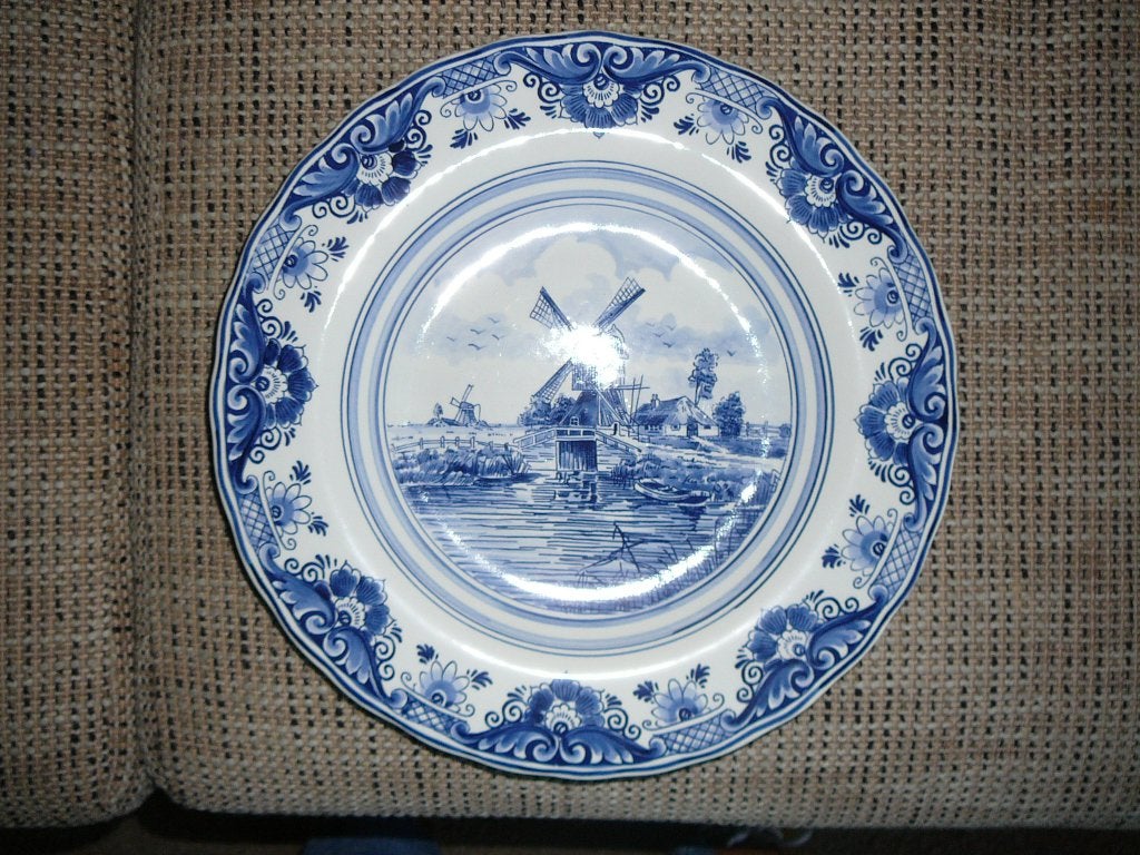 Delfts Blauw Wandbord met Molenlandschap, Ophalen of Verzenden