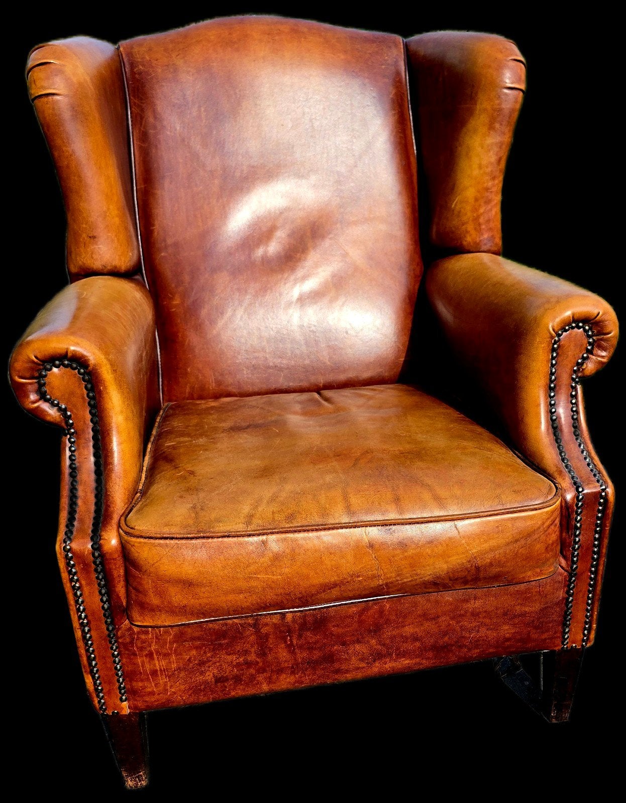 Schapenleren Chesterfield oor fauteuil + BEZORGING GRATIS, Gebruikt, Chesterfield, Vintage, Klassiek, Onbekend, Ophalen of Verzenden