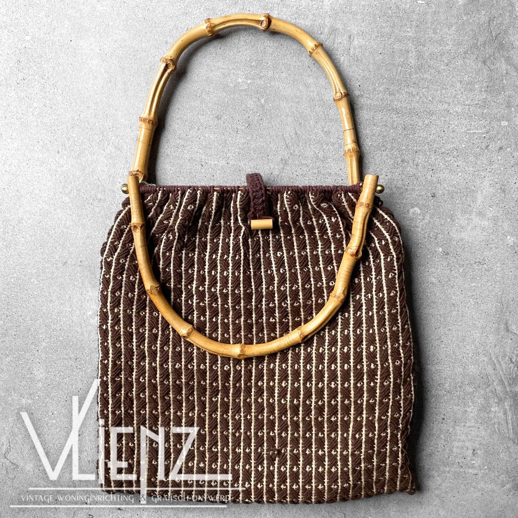 Vintage, retro gehaakte tas handtas met rotan hengsels, Ophalen of Verzenden, Huis en Inrichting