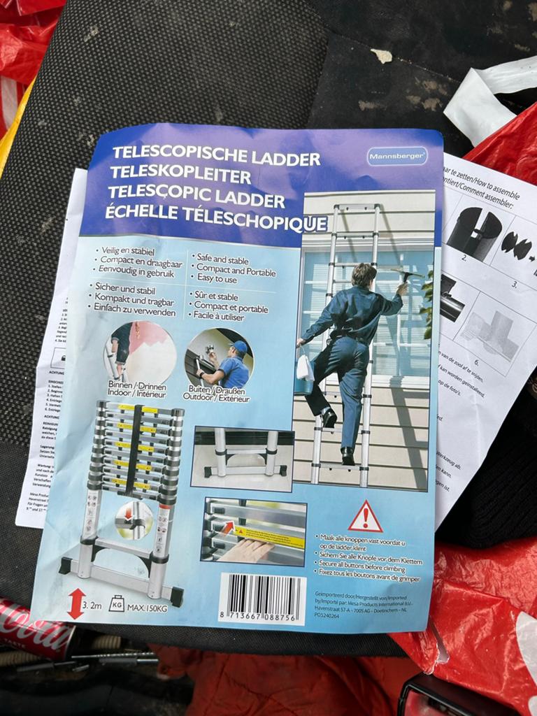 Telescopische Schuifladder 3.2 meter - Mannsberger, Doe-het-zelf en Verbouw, Ladders en Trappen, Nieuw, Ophalen of Verzenden, Ladder