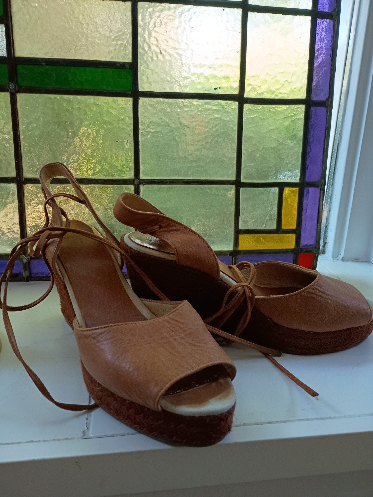 €15 Fred de la Bretoniere sleehak,zacht cognac leer,maat 40, Fred de la Bretoniere, Overige kleuren, Zo goed als nieuw, Sandalen of Muiltjes