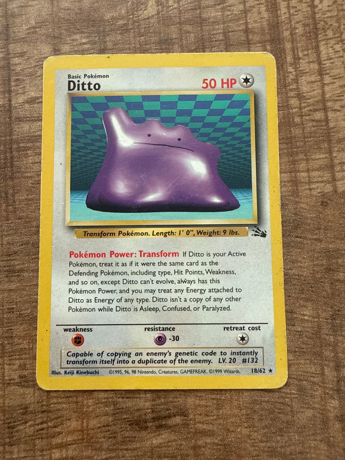 Pokémon Kaart - Ditto 18/62 - Fossil Set - Holo, Ophalen, Gebruikt, Losse kaart, Foil