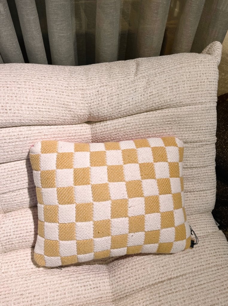 HKliving sierkussen geblokt (grapefruit), roze/wit/ beige, Overige merken, Beige, HKliving, Nieuw