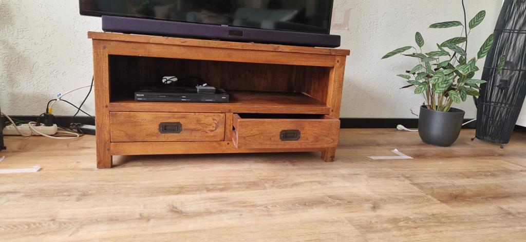 Tv meubel, hout, kleur bruin met 2 lades, Huis en Inrichting, Kasten | Televisiemeubels, Ophalen, 50 tot 100 cm, Zo goed als nieuw