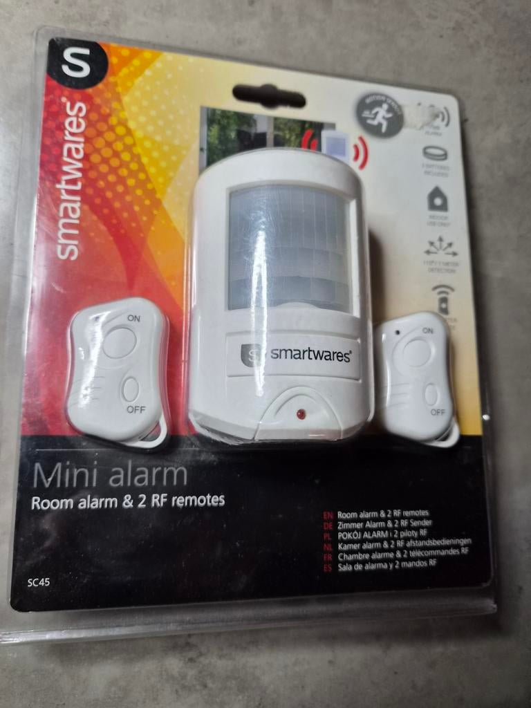 Smartwares Mini Alarm met 2 Afstandsbedieningen 12 euro, Doe-het-zelf en Verbouw, Alarmsystemen, Ophalen of Verzenden, Nieuw, Detector, Sensor of Melder