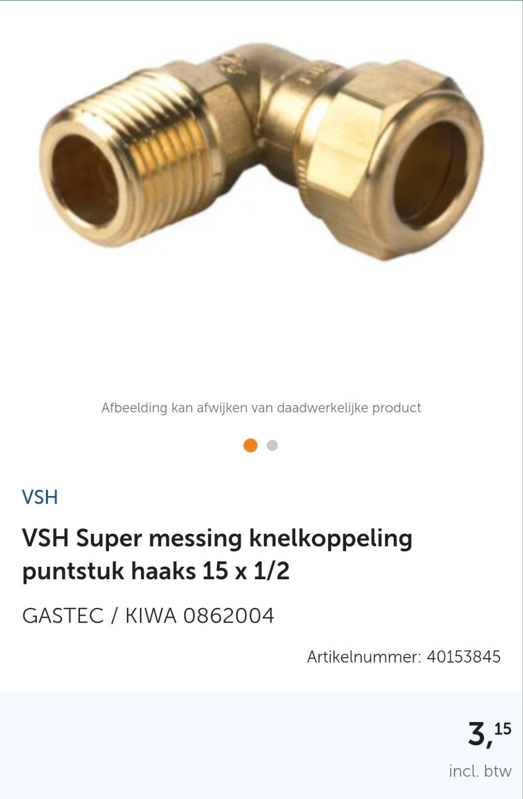 30x VSH Super messing knelkoppeling puntstuk haaks 15 x 1/2, Ophalen of Verzenden, Nieuw, Overige materialen, Overige typen