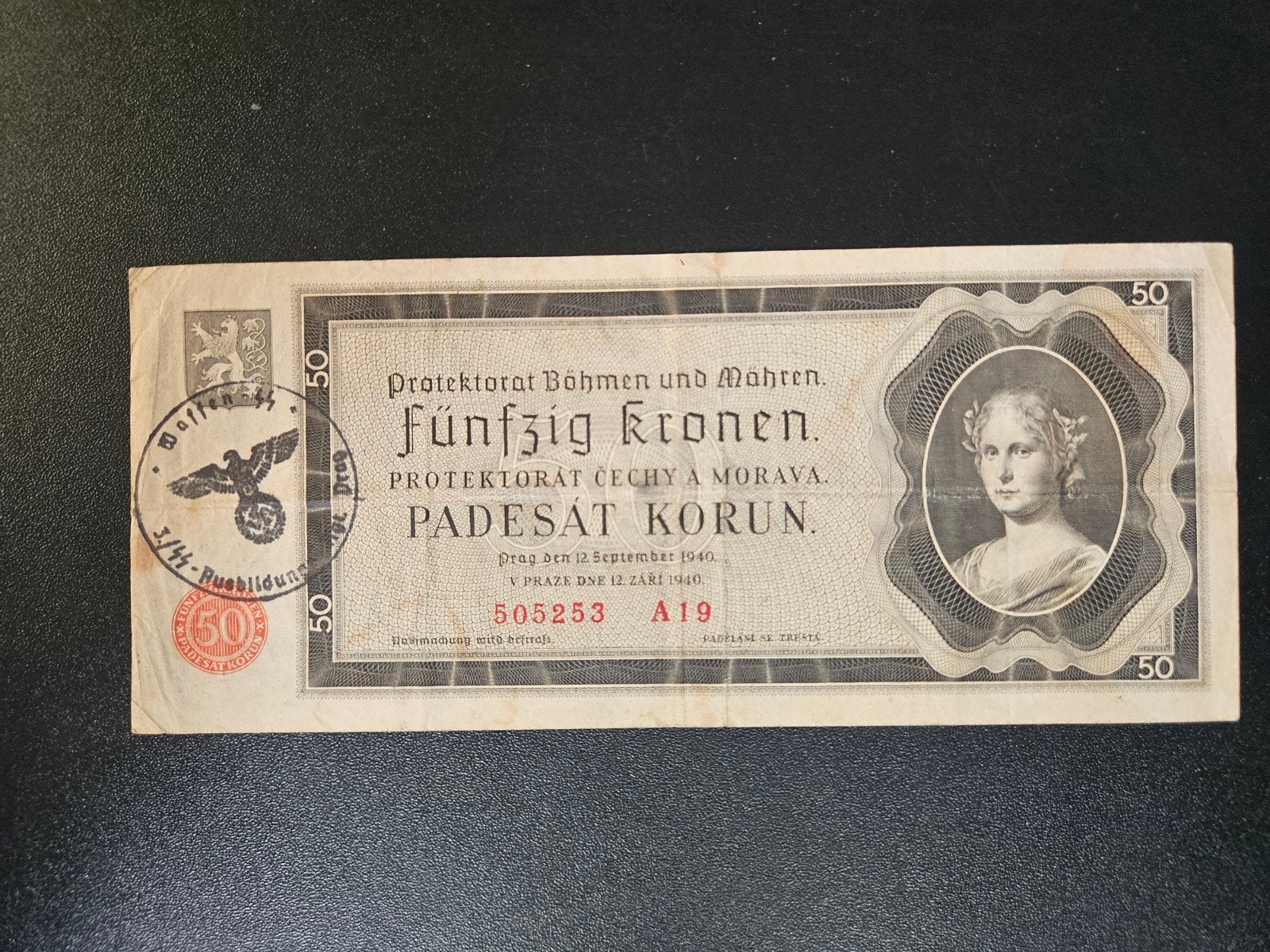 Bohemen en Moravië pick 5a 1940 waffen SS stempel, Verzenden, Overige landen, Los biljet