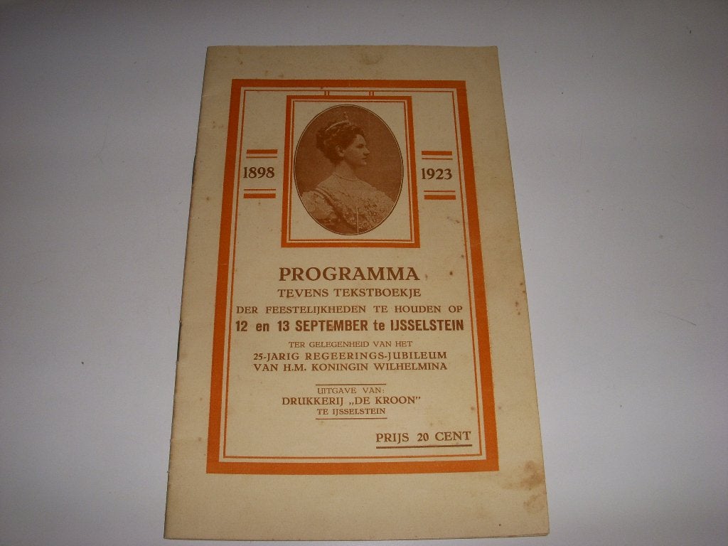 Programmaboekje feestelijkheden IJsselstein Wilhelmina 1923, Ophalen of Verzenden