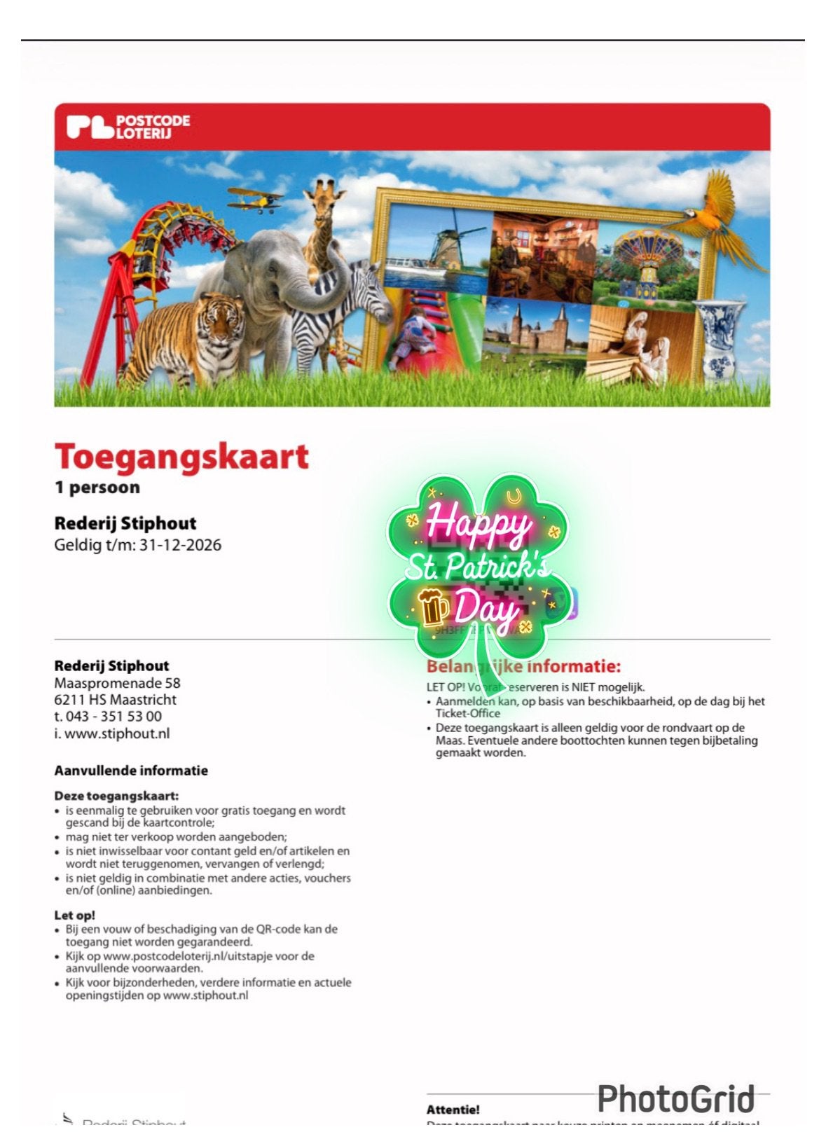 Ticket rondvaart Maas -Maastricht-, Tickets en Kaartjes, Eén persoon, Ticket of Toegangskaart