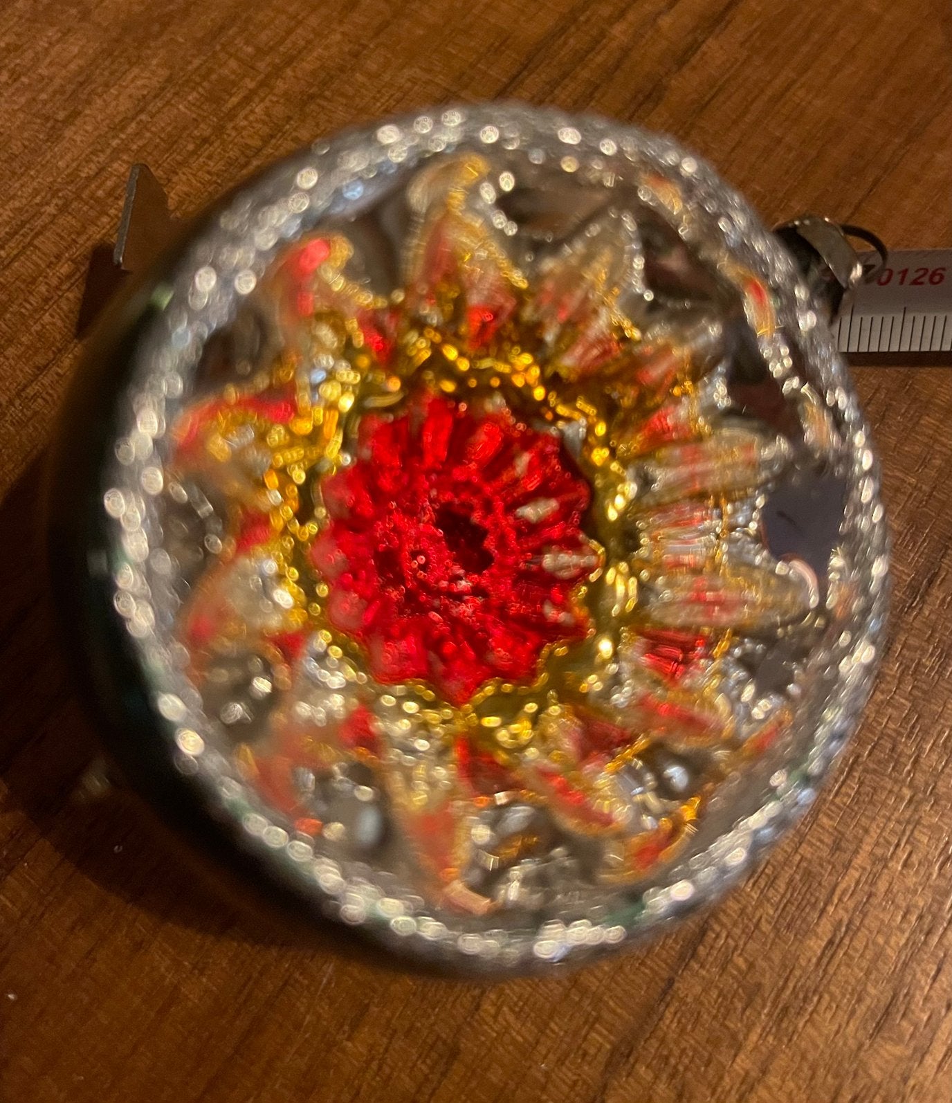 Vintage Glazen Deukkerstbal– Rood & Goud, Ophalen, Gebruikt