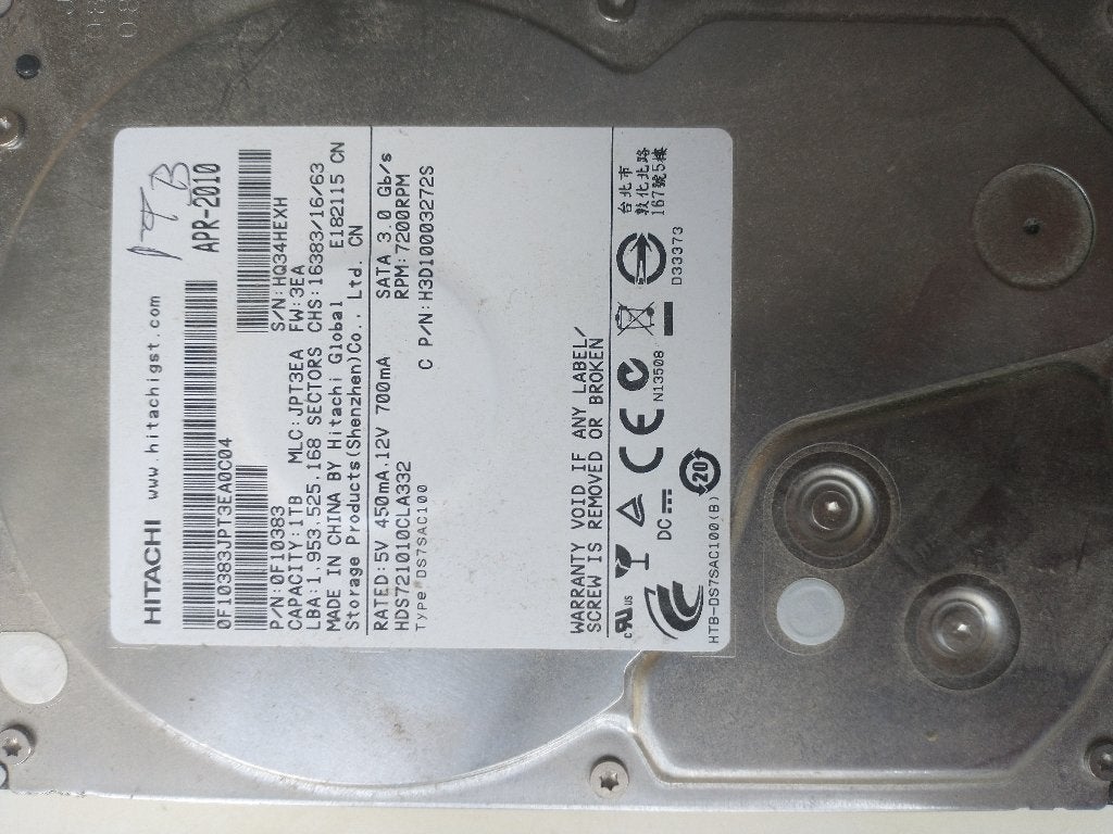 Hitachi Deskstar 7K1000.C interne harde schijf, Intern, Gebruikt, Ophalen of Verzenden, Desktop