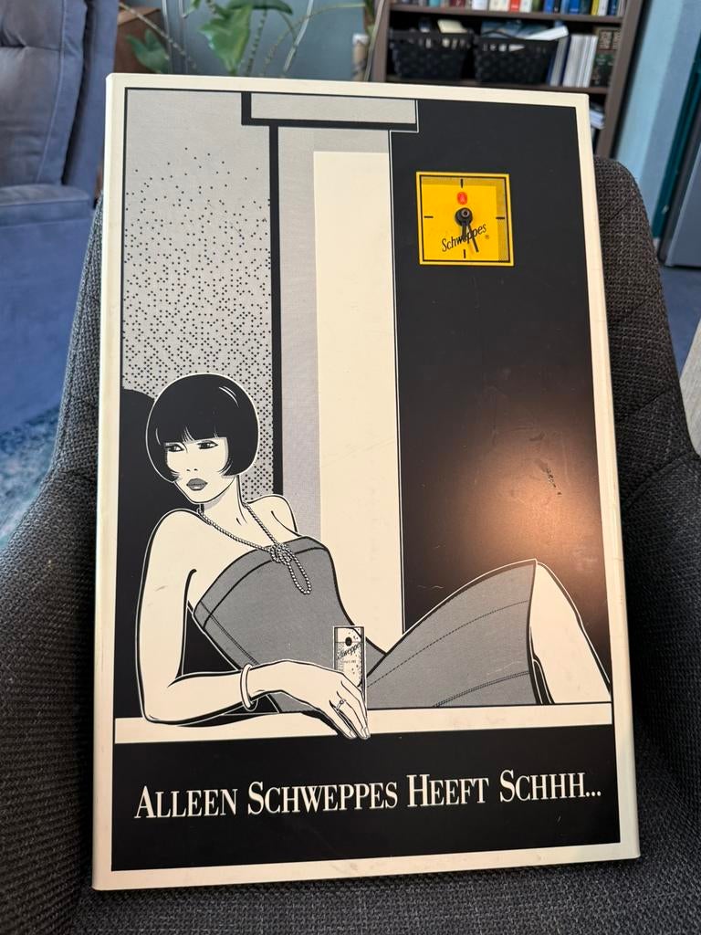 Schweppes heeft schhhhh. Oude reclamebord klok, Ophalen of Verzenden, Zo goed als nieuw, Reclamebord