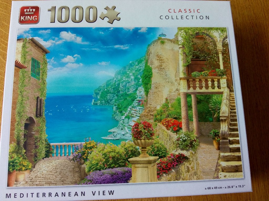 Mediterrranean view puzzel 1000 stukjes, Ophalen of Verzenden, 500 t/m 1500 stukjes, Gebruikt, Legpuzzel