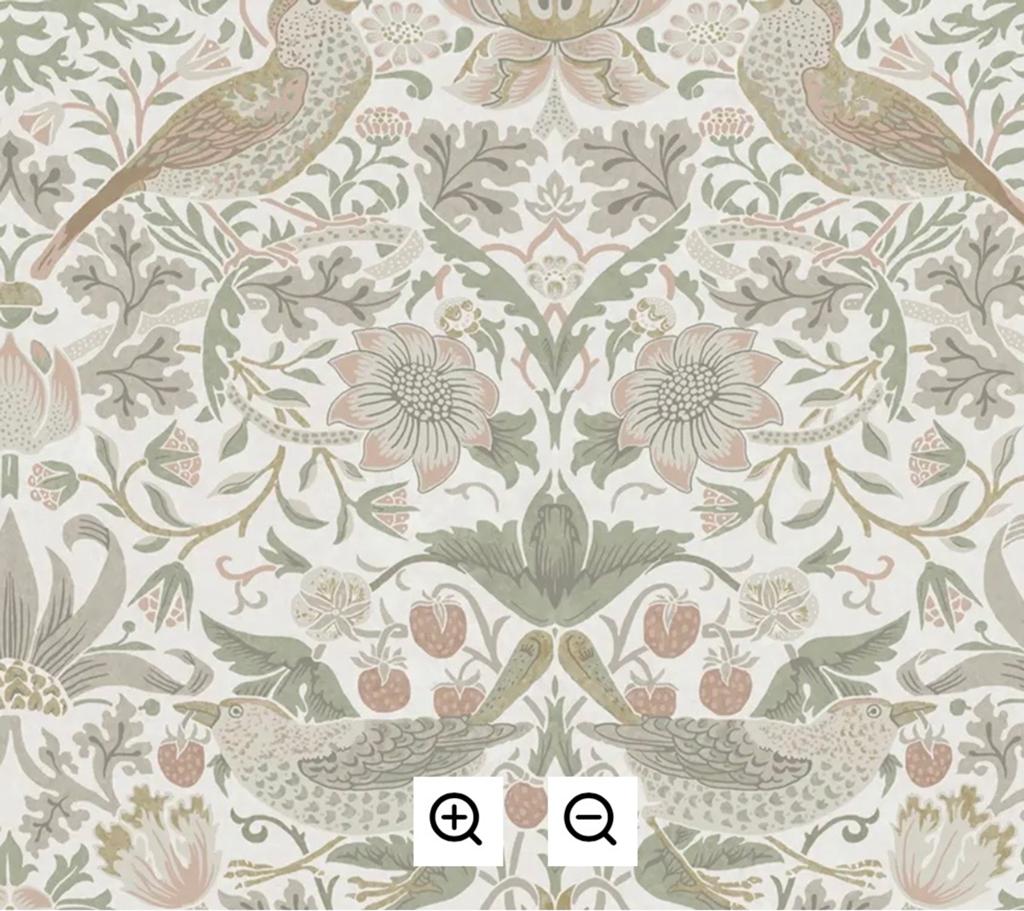 William Morris Strawberry Thief Behang - Saliegroen & Roze, Huis en Inrichting, Stoffering | Behang, Ophalen, Minder dan 10 m²