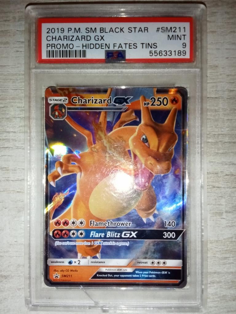 PSA 9 Charizard GX SM211 Promo Hidden Fates, Ophalen, Zo goed als nieuw, Losse kaart, Foil