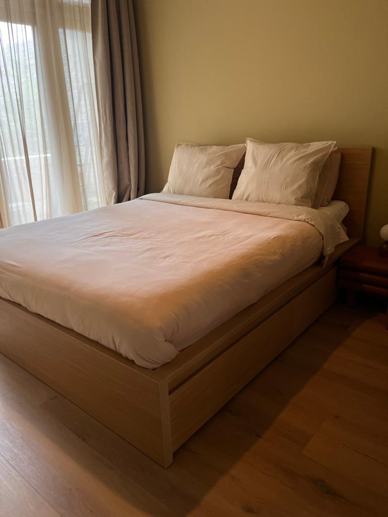 IKEA Malm bed met 2 lades - Eikenfineer, Ophalen, Gebruikt, Beige, Tweepersoons
