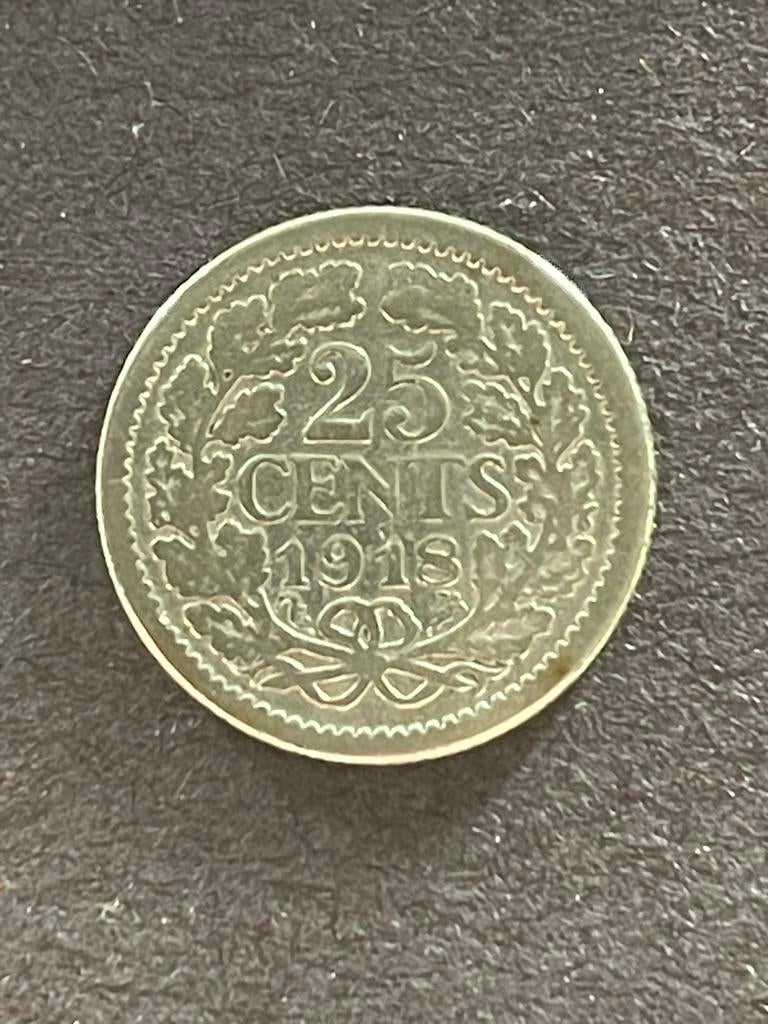 25 cent 1918, Postzegels en Munten, Munten | Nederland, Ophalen of Verzenden, Koningin Wilhelmina, 25 cent
