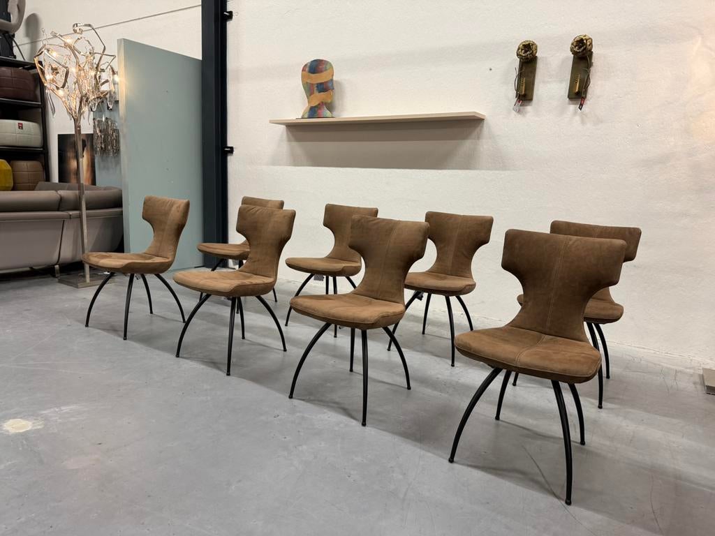 4 Nieuw Leolux Callas eetkamerstoel Danza leer Design stoel, Leolux, Bruin, Nieuw, Leer