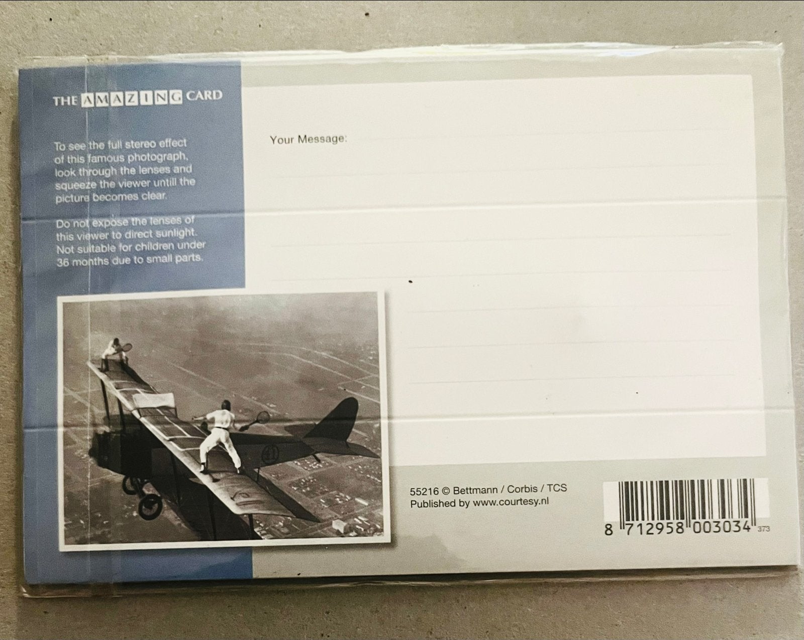 3D Postcard: Tennis op Vliegtuig - The Amazing Card, Ophalen of Verzenden