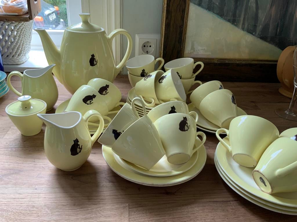 Zwarte kat theeservies, Antiek en Kunst, Ophalen of Verzenden