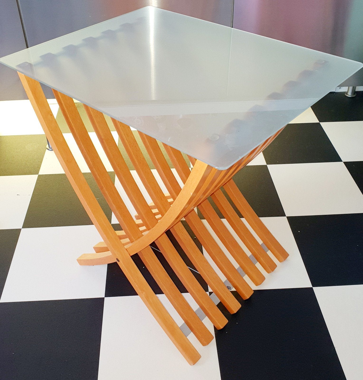 Vintage Ikea ekeberg inklapbare tafeltje, Ophalen, 50 tot 100 cm, Glas, Vintage modern