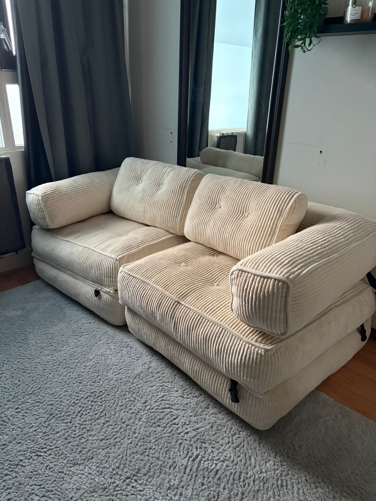 Modulaire Corduroy Slaapbank - Beige, Ophalen, Minder dan 150 cm, Nieuw, Tweepersoons