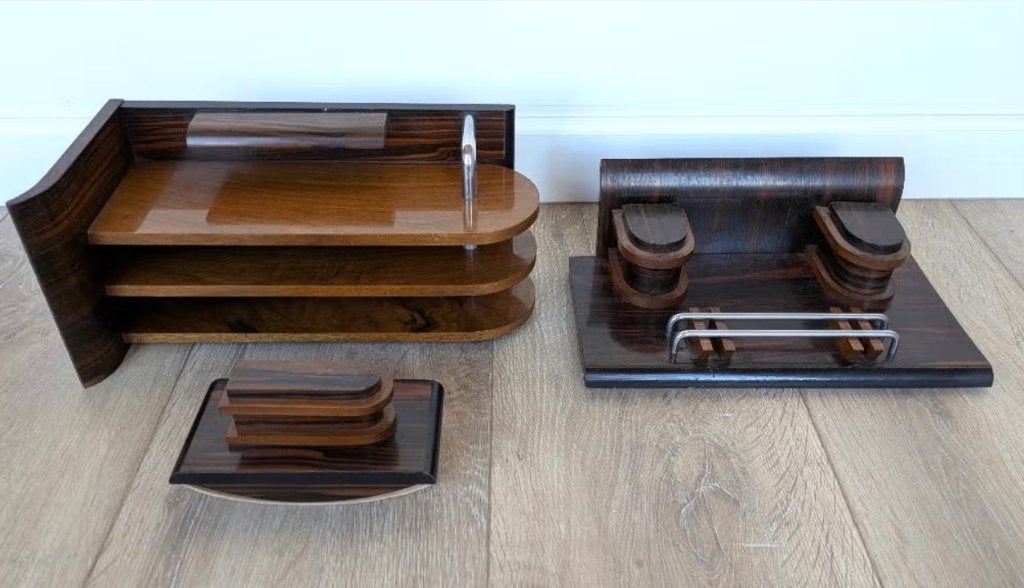 Fraaie driedelige art deco bureauset, Frankrijk jaren '30, Ophalen