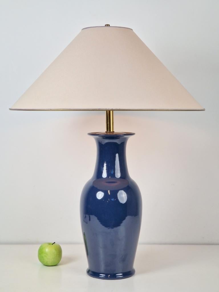 Vintage jar tafellamp keramiek blauw messing france 1980, N, N, Regency vintage eclectic, Overige materialen