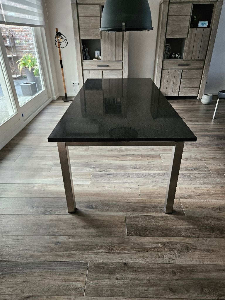 Robuuste design eettafel met composiet blad (210 x 100 cm), Huis en Inrichting, Ophalen, Gebruikt, 100 tot 150 cm, 200 cm of meer